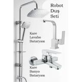 3’Lü Banyo Seti Robot Duş Seti Kare Lavabo Bataryası Kare Banyo Bataryası %100 Pirinç