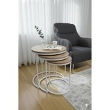 3'lü Beyaz Ayak Antik Çam Tabla Zigon Servis Salon Sehpa beyaz antik çam 57 x 57