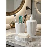3'lü Beyaz Banyo Seti, Porselen Görünümlü Plastik Sıvı/katı Sabunluk ve Diş Fırçalık - Çok Renkli