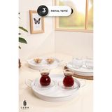 3'lü Beyaz Metal Çay ve Kahve Sunum Tepsisi Seti - 25 cm Sade ve Şık Tasarım