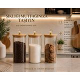 3'lü Borosilikat Cam Bambu Kristal Şeffaf Kapaklı Kavanoz Seti 1900 ml Alk - 3 Adet