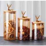 3'lü Borosilikat Cam Geyik Figürlü Şık Çizgili Amber Cam Kavanoz Mutfak Seti 500-750-1000 ml - 3 Adet