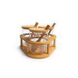 3’lü Cam Baharatlık Seti Kaşıklı Bambu Standlı, Cam Baharat Kavanozu 8x8 cm