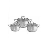 3Lu Cam Kapak Metal Kulp 304A Celik Induksiyon Guvec Tencere Seti