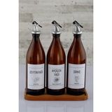 3'lü Cam Set, 500 Ml, Sızdırmaz Yağlık ve Sosluk, Stand ve Çeşitli Etiket Seçenekleri - Seçenek 1