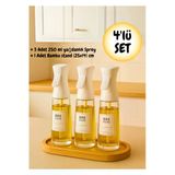 3'Lü Cam Yağ Sprey Şişesi Seti – 250 Ml – Bambu Oval Standlı Yağlık – Zeytinyağı, Sirke, Sos İçin