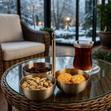 3'lü Çerezlik Paslanmaz Çelik Mat Kuruyemişlik Reçellik Metal Saplı Kafe Lokanta Restoran Çerezlik