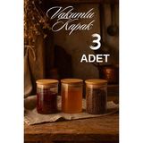 3’lü Çizgili Cam Baharatlık Seti – Hava Geçirmez Bambu Vakum Kapaklı Kavanoz Seti 850 ml - Ahşap