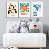 3'lü Çocuk Odası Kanvas Tablo Seti 1 - Bebek Odası Duvar Dekoru - Sevimli İllüstrasyon 3 Parça Tablo (35x50 cm)