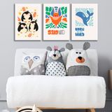 3'lü Çocuk Odası Kanvas Tablo Seti 1 - Bebek Odası Duvar Dekoru - Sevimli İllüstrasyon 3 Parça Tablo (70x100 cm)
