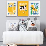 3'lü Çocuk Odası Kanvas Tablo Seti 10 - Bebek Odası Duvar Dekoru - Sevimli İllüstrasyon 3 Parça Tablo (70x100 cm)