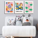 3'lü Çocuk Odası Kanvas Tablo Seti 7 - Bebek Odası Duvar Dekoru - Sevimli İllüstrasyon 3 Parça Tablo (35x50 cm)