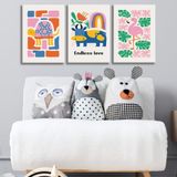3'lü Çocuk Odası Kanvas Tablo Seti 7 - Bebek Odası Duvar Dekoru - Sevimli İllüstrasyon 3 Parça Tablo (50x70 cm)