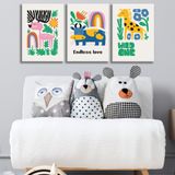 3'lü Çocuk Odası Kanvas Tablo Seti 8 - Bebek Odası Duvar Dekoru - Sevimli İllüstrasyon 3 Parça Tablo (25x35 cm)