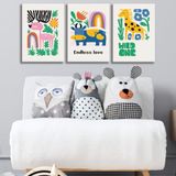 3'lü Çocuk Odası Kanvas Tablo Seti 8 - Bebek Odası Duvar Dekoru - Sevimli İllüstrasyon 3 Parça Tablo (25x35 cm)