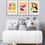 3'lü Çocuk Odası Kanvas Tablo Seti 9 - Bebek Odası Duvar Dekoru - Sevimli İllüstrasyon 3 Parça Tablo (70x100 cm)