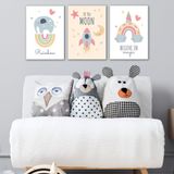 3'lü Çocuk Odası Kanvas Tablo Seti Model 13 - Bebek Odası Duvar Dekoru - Sevimli 3 Parça Tablo Dekorasyonu, 25x35 cm
