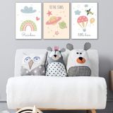 3'lü Çocuk Odası Kanvas Tablo Seti Model 14 - Bebek Odası Duvar Dekoru - Sevimli 3 Parça Tablo Dekorasyonu, 50x70 cm