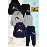 3'lü Çocuk Unısex Cocuk Kedı Kıdkat Baskılı Kapşonlu Eşofman Takımı - 11 Yaş - Siyah - Gri - Lacivert
