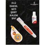 3'lü Daksil Seti Şerit Kalem Sıvı Fırçalı Daksil Sıvı Silici - Beyaz