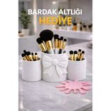 3Lü Dekoratif Masa Üstü Fırçalık/Kalemlik Beyaz