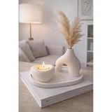 3’Lü Dekoratif Mumluk Ve Vazo Seti – İskandinav Minimal Tepsili Salon & Sehpa Dekoru