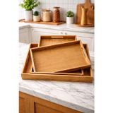 3'lü Dikdörtgen Bambu Tepsi Seti, Büyük: 29 x 41 cm, Orta: 26 x 37 cm, Küçük: 23 x 33 cm