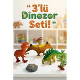 3'Lü Dinozor Seti - Ağaç Ve Kaya Aksesuarlı Gerçekçi Oyuncak Hayvan Figürleri - Eğitici Oyun Seti