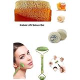 3'lü Doğal Set Kabak Lifli Ballı Sabun Peeling Sivilce Kararma Leke Ruşur Taşı Yüz Masaj Aleti