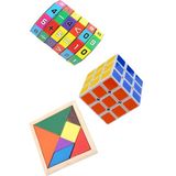 3'lü Eğitici Oyuncak Seti Zeka Küpü Matematik İşlem Ve Ahşap Tangram Set