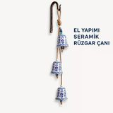 3'lü El Yapımı Seramik Rüzgar Çanı, Nazar Boncuklu Bahçe ve Balkon Süsü, Jüt Halatlı Çiçek Motifli Duvar Dekoru, Kapı Önü ve Pencere İçin Dekoratif Çan, EGE BEYAZI