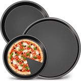 3'lü Emaye Yuvarlak Pizza Fırın Tepsi Seti, 32-36 Cm, Pratik ve Şık - Ahşap - Seçenek 1
