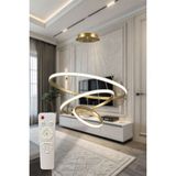 3'lü Eskitme Halka 3 Renk Kumandalı (Beyaz-Sarı-Günışığı) Dimmerlı LED Avize - Eskitme - Gold