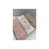 3'lü Fransız Güpürlü Taşlı Püsküllü Kutulu Çeyizlik 50X90 Kadife El ve Yüz Havlusu - Bej - 50 x 90 cm