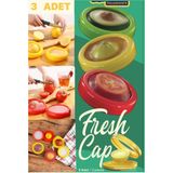 3'lü Fresh Cup Saklama Kabı Seti, Limon, Elma ve Soğan Için Ideal - Seçenek 1 - Açık Beyaz - Gri