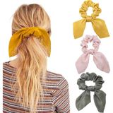 3'lü Fularlı Saç Lastiği - Scrunchie Kadın Fularlı Simit Toka Lastikli Saç Aksesuarı Renk-4 - Tek Ebat