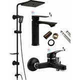 3'lü Full Lüx Set Robot - Sabit Banyo Lavabo Bataryası - Banyo Duş Bataryası Musluğu - Siyah