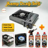 3'Lü Gaz Taşınabilir Portatif Kamp Ocağı Tekli Tek Gözlü Gri Renk Kartuşlu Piknik Tüp Bağlantı Ocak