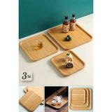 3lü Gourmet Kare Bambu Kahvaltı Peynir Tabağı Pasta Servis Sunum Tepsi Ikramlık Bambu Tabak Seti - 3'lü Set