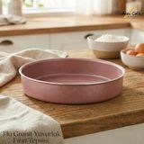 3Lü Granit Yuvarlak Fırın Tepsisi Seti - Pembe