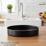 3lü Granit Yuvarlak Fırın Tepsisi Seti - Siyah - 10 cm