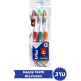 3'lü Happy Teeth Diş Fırçası - Orta Sert Fırça Kılı ile Etkili Temizlik ve Renkli Seçenekler