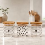 3’lü Heart Cam Kavanoz Seti 250 ml, Bambu Kapaklı Kalp Desenli Cam Saklama Kabı, Kahve Şeker Baharat Kuruyemiş İçin Küçük Mutfak Kavanozu
