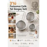 3lü Ince Gözenekli Premium 18/10 Paslanmaz Çelik Mutfak Tel Süzgeç Seti Çay Süzgeci Un Kakao - Çok Renkli