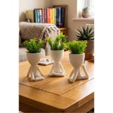 3lü İnsan Karakter Saksı Seti - Yapay Çiçekli Set - Figür Biblo Modern Dekoratif Obje Seti - 13cm Beyaz 12 x 12