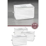 3’lü Ipli Kazak Hurcu Set, Yatak Baza Kanepe Altı Kıyafet Çamaşır Eşarp Düzenleyici (30X20CM) 3 Adet - Beyaz - 30x22x20 cm