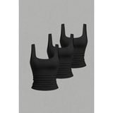 3'lü Kadın Askılı Body Crop Atlet Basic Kare Yaka Esnek Likralı Toparlayıcı Günlük Bluz - Siyah - 2XL