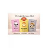 3’Lü Kağıt Yüz Maskesi Seti Panda Kaplan Kedi Sheet Face Mask Cilt Bakım Maskesi