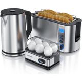 3’lü Kahvaltı Seti 1.5l Paslanmaz Çelik Kettle, 4 Dilim Tost Makinesi & 6’lı Yumurta Pişirici - Gümüş