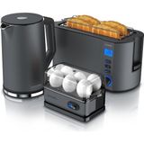 3’lü Kahvaltı Seti 1.5l Paslanmaz Çelik Kettle, 4 Dilim Tost Makinesi & 6’lı Yumurta Pişirici - Koyu Gri